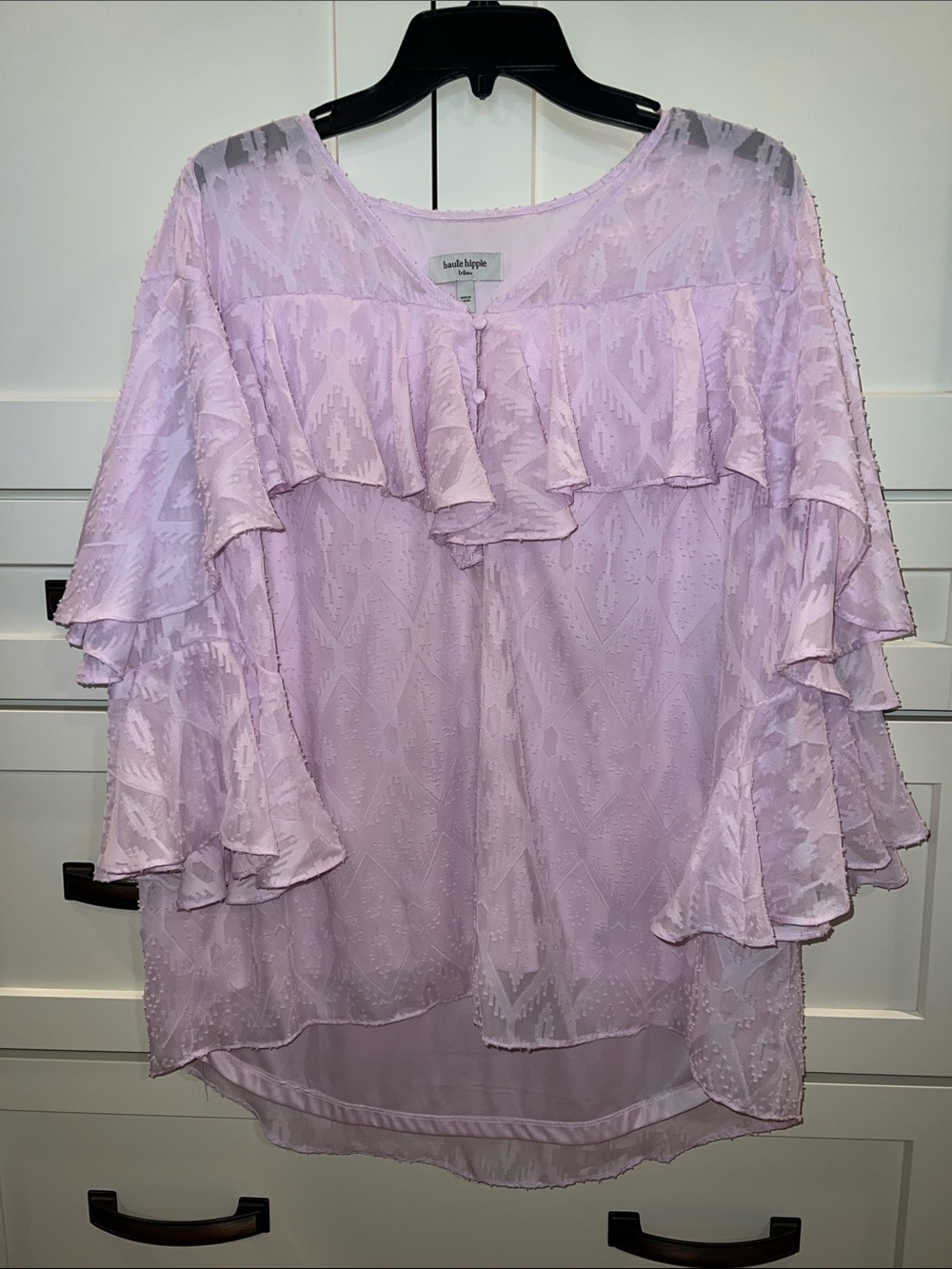 Haute Hippie Hi-Low Lavender Ruffle Blouse
